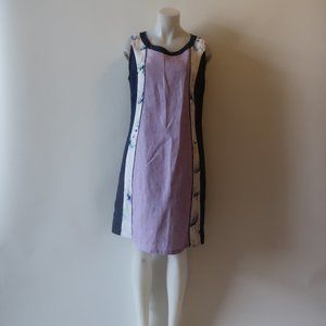 Womens Mario Romano Blue Lavender White Sleeveless Shift Dress L *